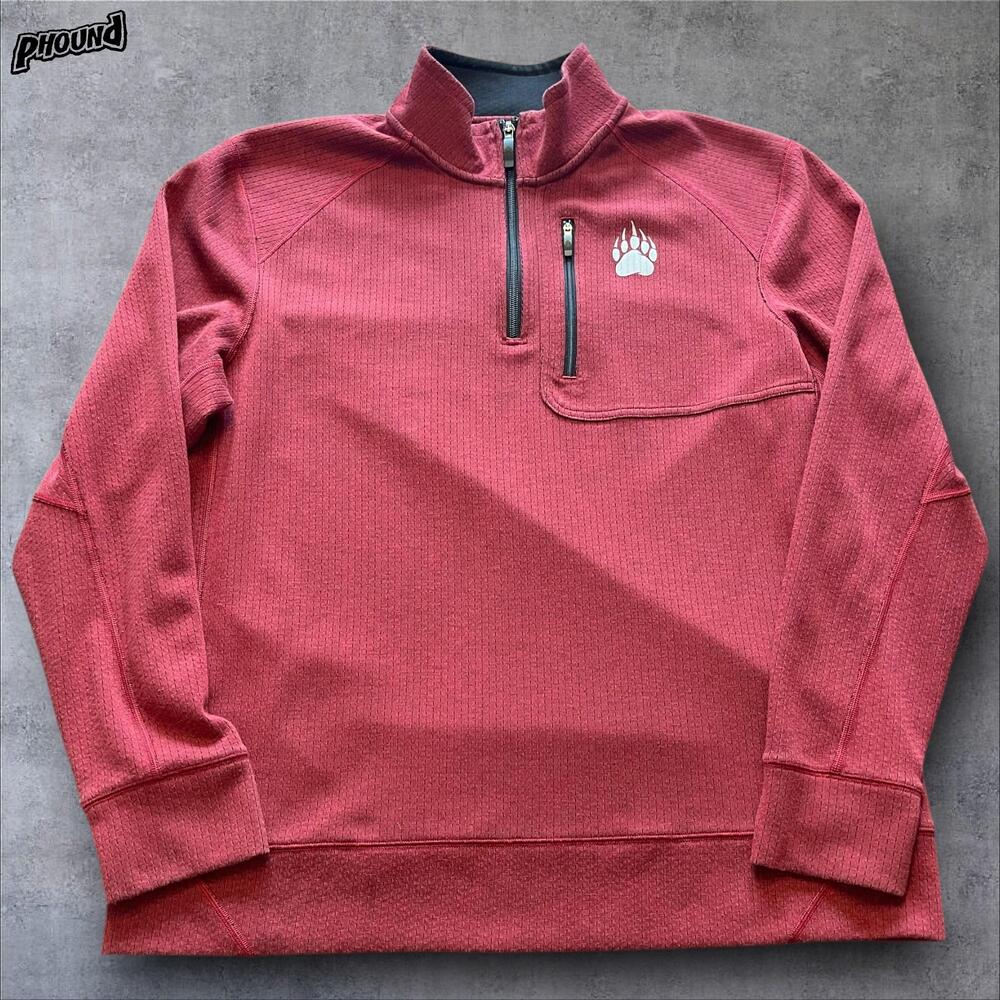Alaskan Hardgear Sweatshirt Mens Large Red Fleece 1/4 Zip Pullover Bear Paw